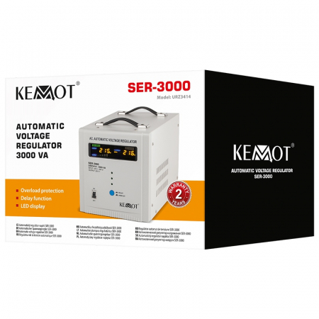 Stabilizator de Tensiune Automat 3000VA, 145–260V AC, 2 x Schuko, Monofazat, Kemot [4]