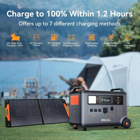 Kit generator solar Oscal PowerMax 6000 7200Wh 6000W + baterie extensie + 2 × 455W panouri fotovoltaice Canadian Solar + 20m cablu solar [15]