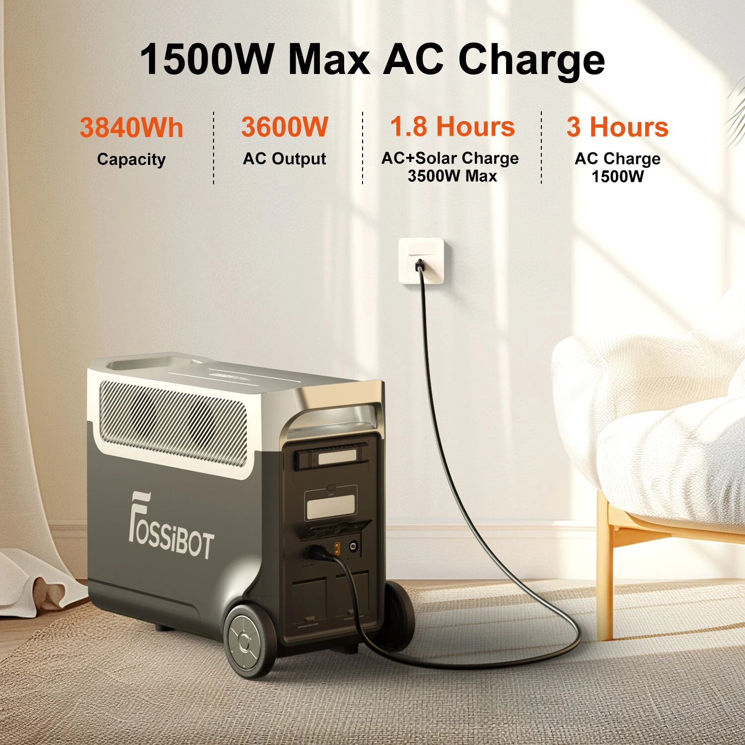 Kit generator solar portabil Fossibot F3600 Pro Negru, 3300W, 3840Wh cu panou 420W [12]