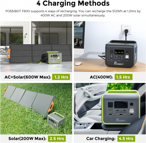 Statie de alimentare portabila Fossibot F800 Verde, 800W, 512Wh, Ecran LCD, Protectie BMS, 8 iesiri, Lanterna LED, SOS [6]