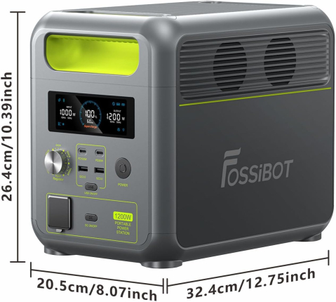 Statie de incarcare portabila Fossibot F1200 Verde, 1200W, 1024Wh, Ecran LCD, Protectie BMS, 7 iesiri, Lanterna LED, SOS [4]