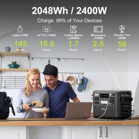 Statie de incarcare portabila Fossibot F2400 Negru, 2400W, 2048Wh, 640000mAh, Ecran LCD, Protectie BMS, 16 iesiri, Lanterna LED, SOS [15]