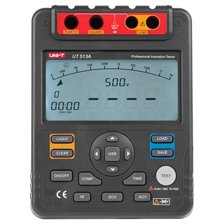 Scule si aparate - Tester Rezistenta Izolatie Uni-T UT513A, 500V-5000V Test, Izolatie 1000GOhm, USB, Memorie 18 Citiri, Index Polarizare
