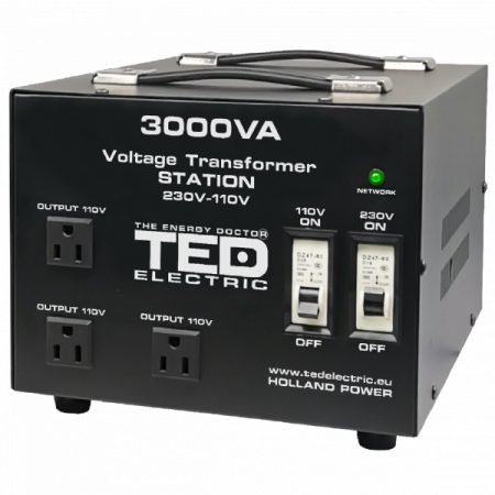 Electronice - Transformator De Tensiune, Convertor De La 220V La 110V Si Reversibil 3000Va 2400W Cu Carcasa Si Regleta, Ted Electric Ted000248