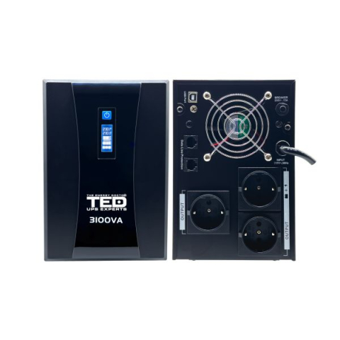 UPS 3100VA 1800W cu Stabilizator si Management, 3x Schuko, Ecran LCD si 4x Acumulator 12V 9Ah, TED Electric [1]