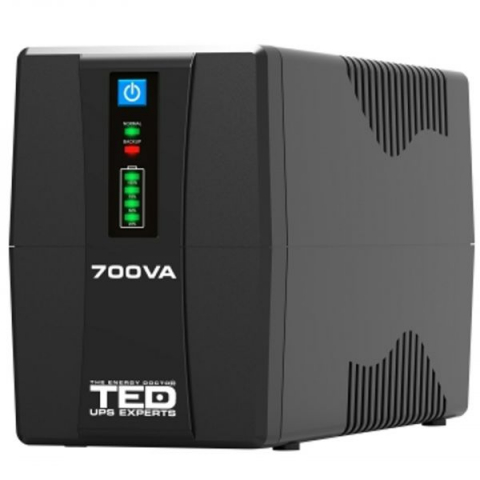 Surse UPS - UPS 700VA 400W cu Stabilizator fara Management, 2x Schuko, Ecran LED si Acumulator 12V 7Ah, TED Electric TED003966