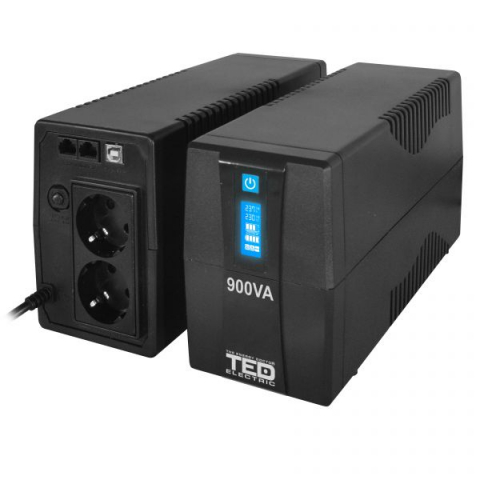 UPS 900VA 500W cu Stabilizator si Management, 2x Schuko, Ecran LCD si Acumulator 12V 9Ah, TED Electric TED003942 [2]