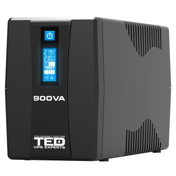 Surse UPS - UPS 900VA 500W cu Stabilizator si Management, 2x Schuko, Ecran LCD si Acumulator 12V 9Ah, TED Electric TED003942