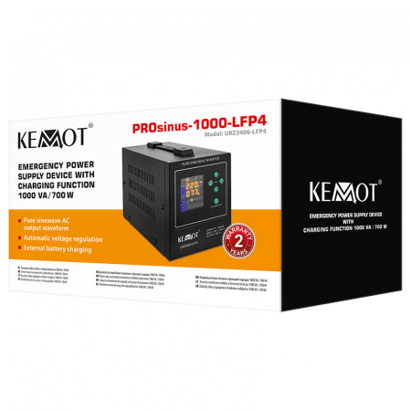 UPS pentru centrala termica cu unda sinusoidala pura, display LCD, 1 iesire Schuko 1000VA 700W, utilizeaza 1 acumulator 12V (neinclus), Kemot [3]