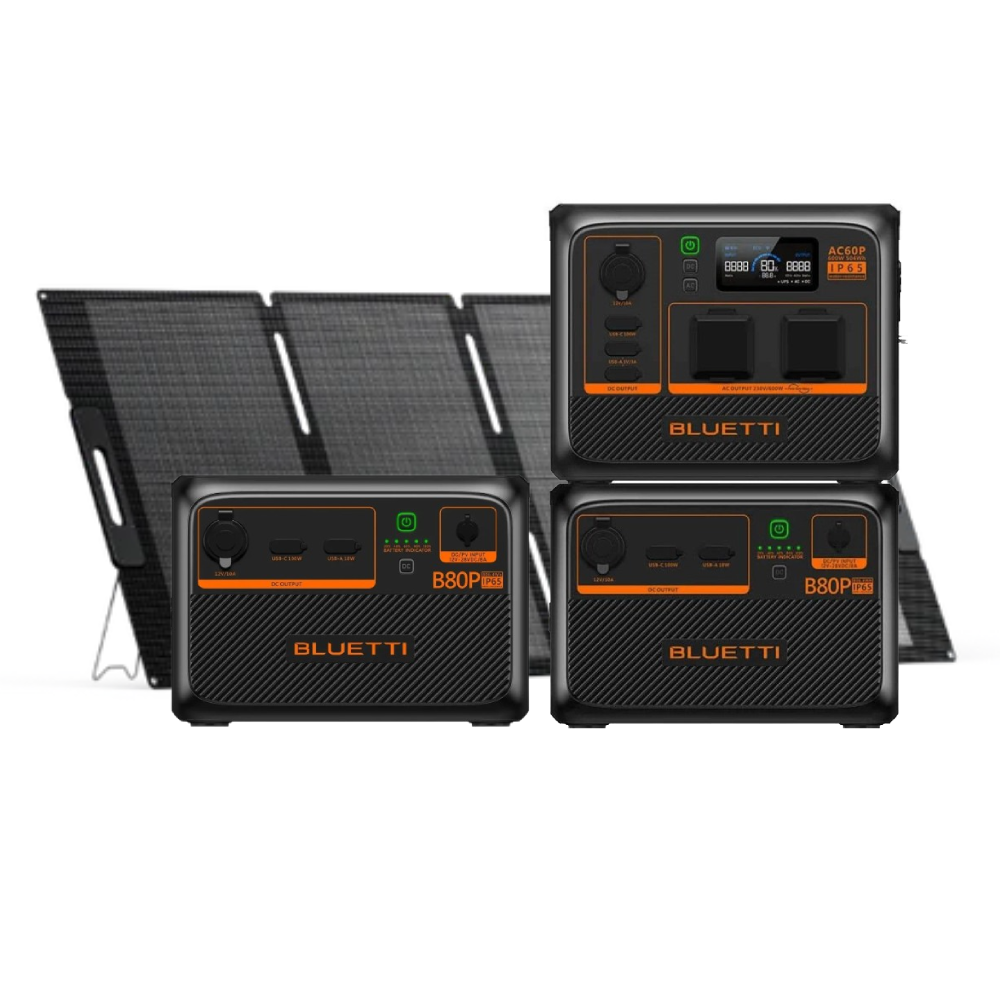 Kit Generator Solar Portabil 600W 2015Wh , Bluetti AC60P + B80P + panou 200W