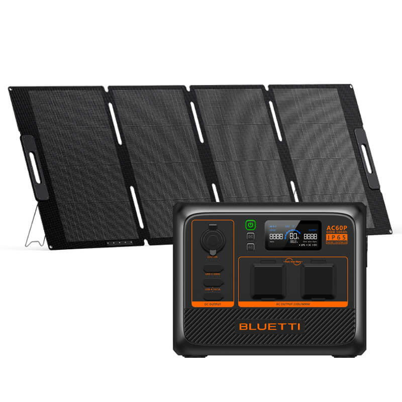 Kit Generator Solar Portabil 600W 504Wh, Bluetti AC60P + panou 200W