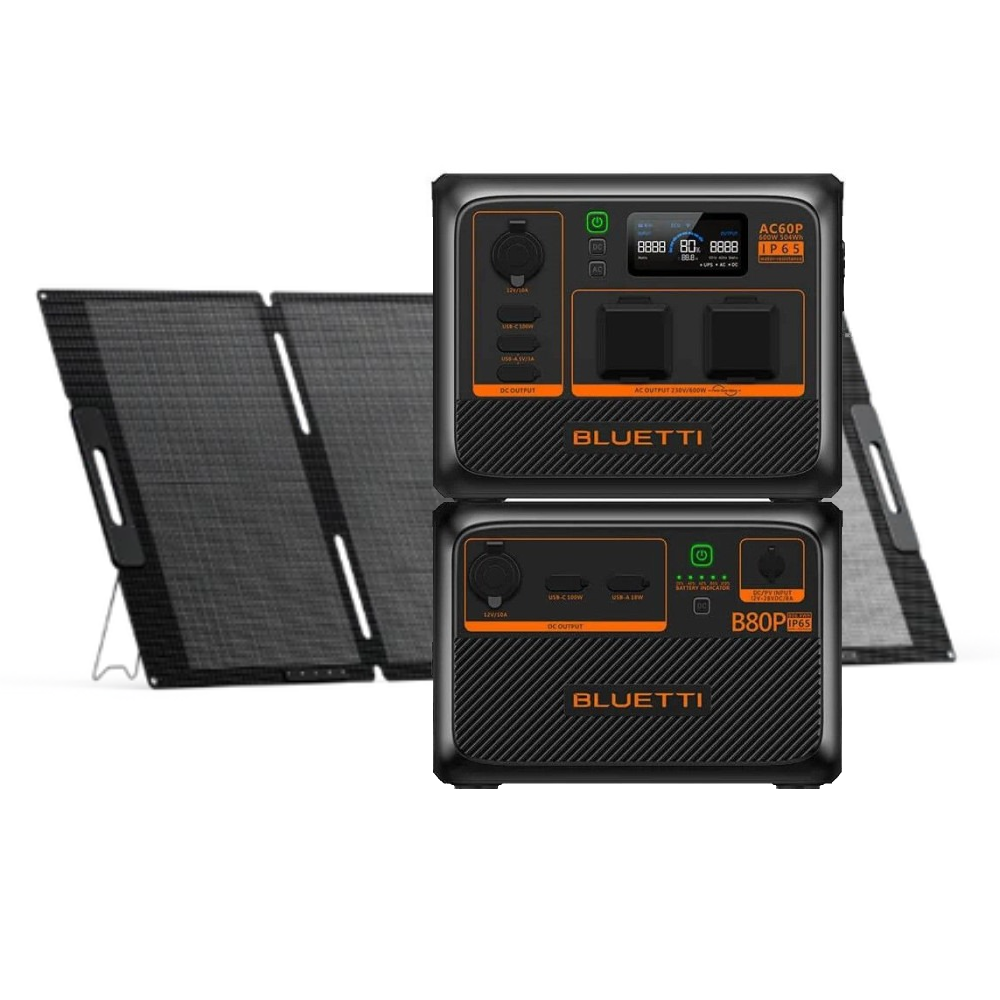 Kit Generator Solar Portabil 600W 1310Wh, Bluetti AC60P + B80P + panou 200W