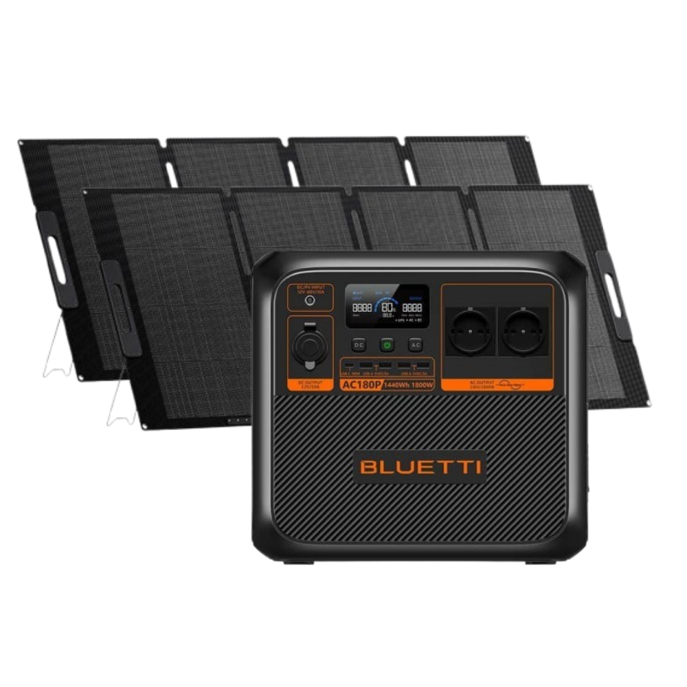 Kit Generator Solar Portabil Bluetti AC180P 1800W 1440Wh LifePO4 cu 2 x panou 200W