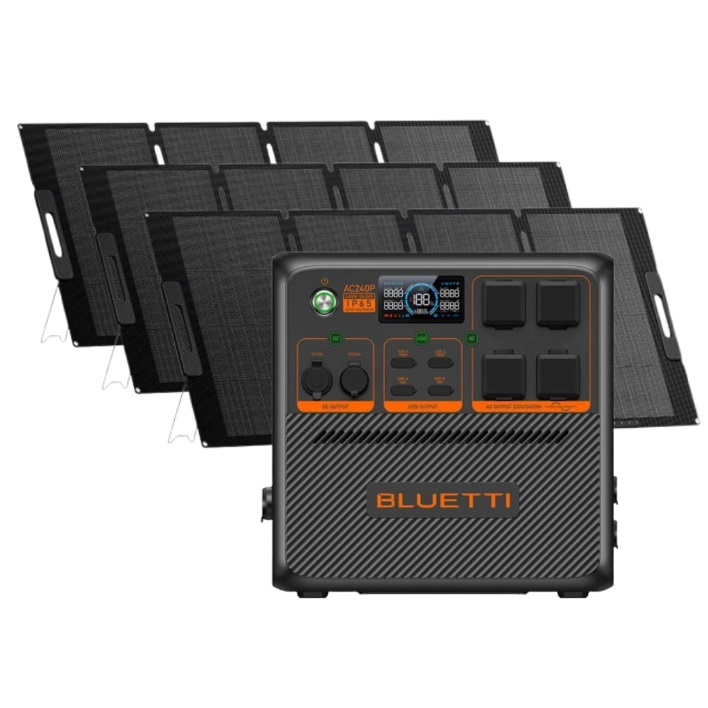 Kit Generator Solar Portabil Bluetti AC240P 2400W 1843Wh LifePO4 cu 3 x panou 200W