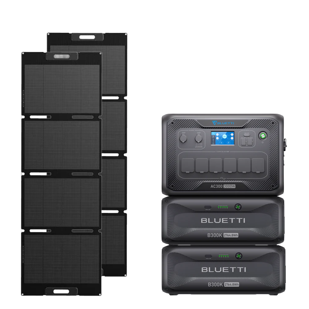 Kit Generator Solar Portabil 3000W 5529.6Wh Bluetti AC300 + B300K + 2X panou 200W