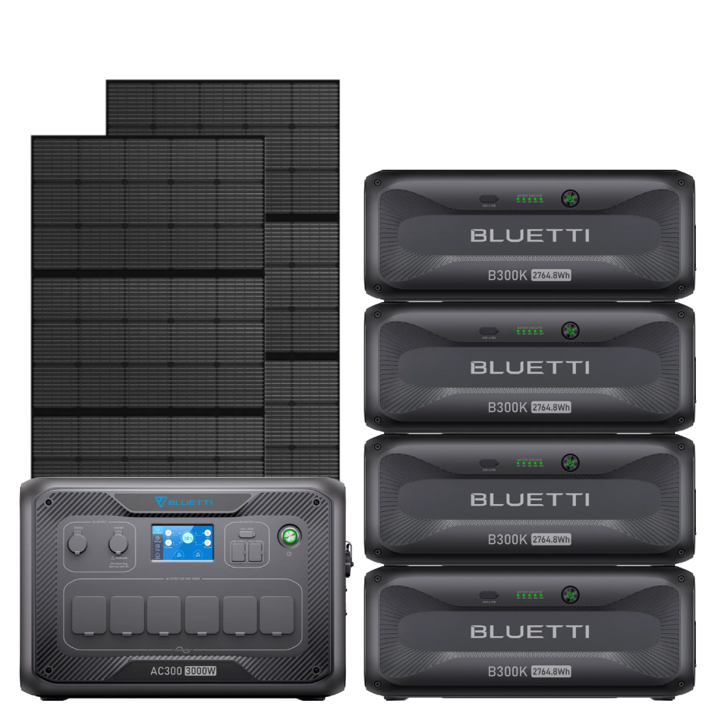 Kit Generator Solar Portabil 3000W 11059.2Wh Bluetti AC300 + B300K + 2X Panou 350W