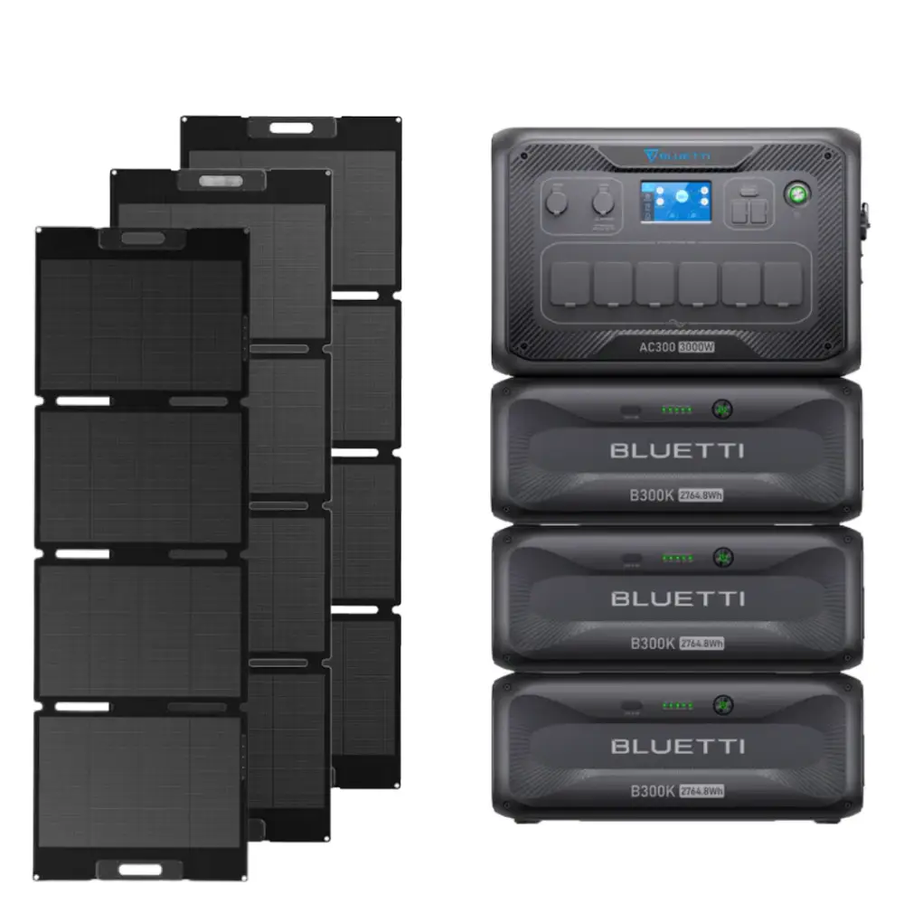 Kit Generator Solar Portabil 3000W 8294.4Wh Bluetti AC300 + B300K + 3X panou 200W