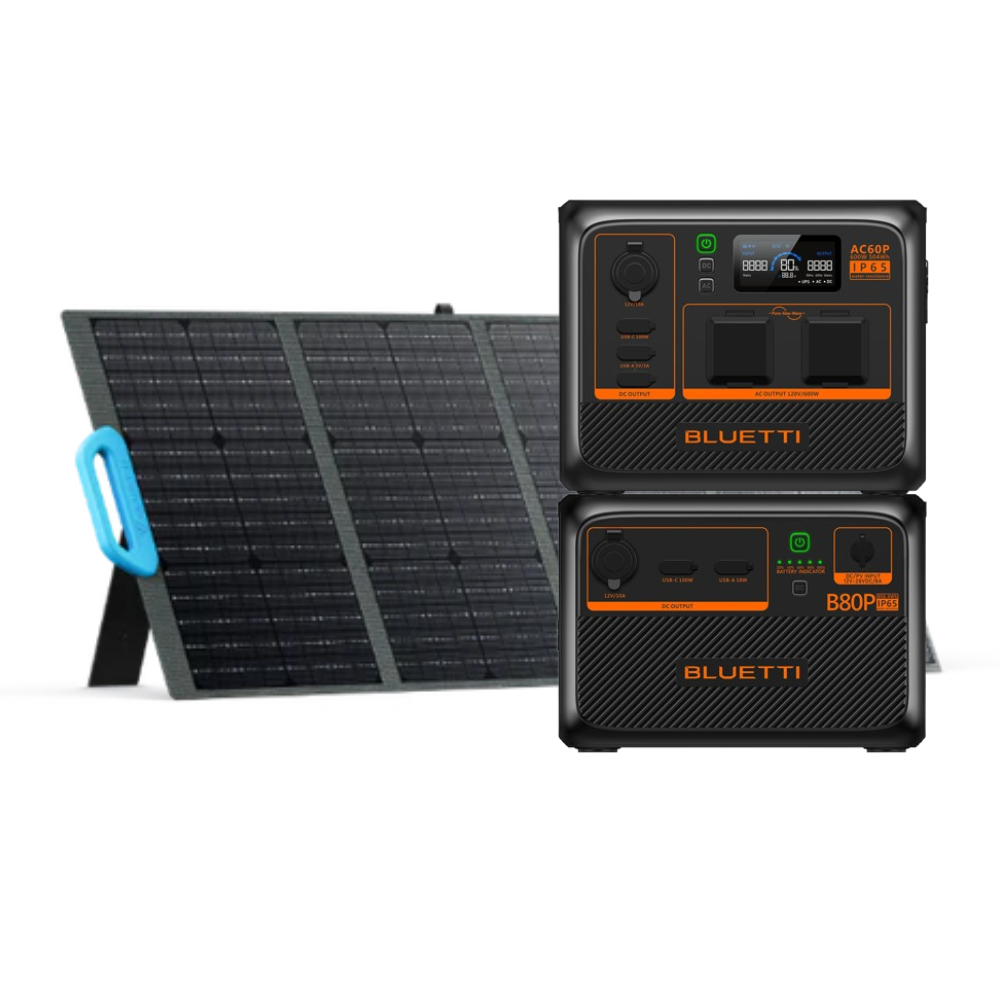 Kit Generator Solar Portabil 600W 1310Wh, Bluetti AC60P + B80P + panou 200W