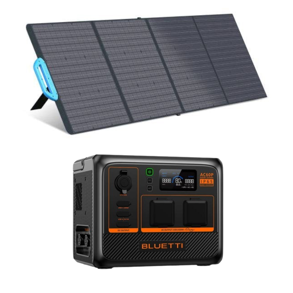 Kit Generator Solar Portabil 600W 504Wh, Bluetti AC60P + panou 200W