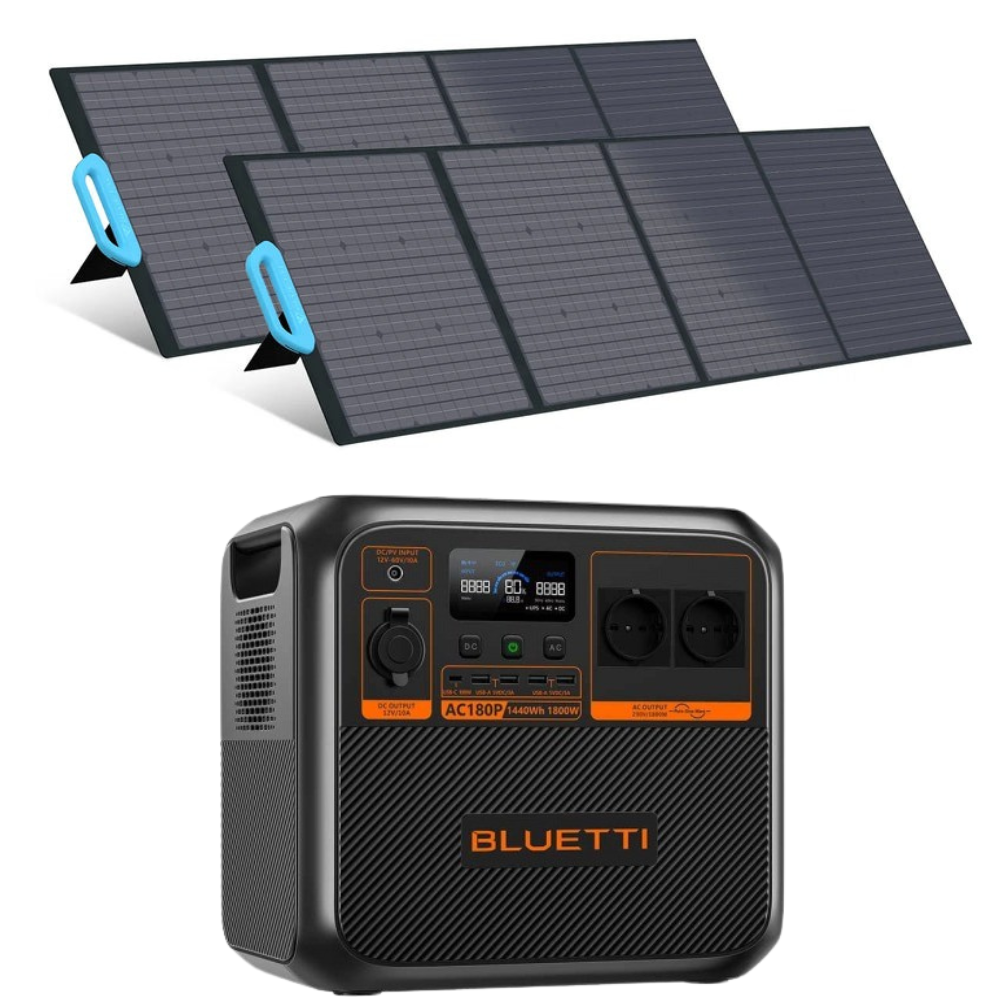 Kit Generator Solar Portabil Bluetti AC180P 1800W 1440Wh LifePO4 cu 2 x panou 200W