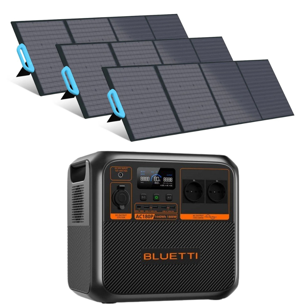 Kit Generator Solar Portabil Bluetti AC180P 1800W 1440Wh LifePO4 cu 3 x panou 200W
