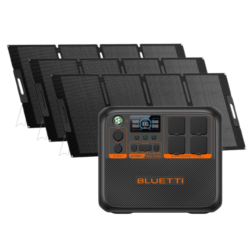 Kit Generator Solar Portabil Bluetti AC200PL 2400W 2304Wh cu 3 x panou 200W