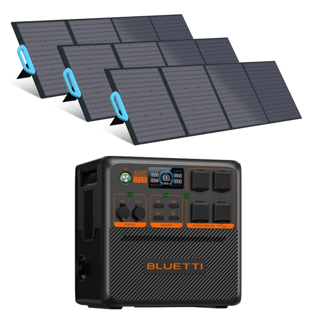 Kit Generator Solar Portabil Bluetti AC240P 2400W 1843Wh LifePO4 cu 3 x panou 200W