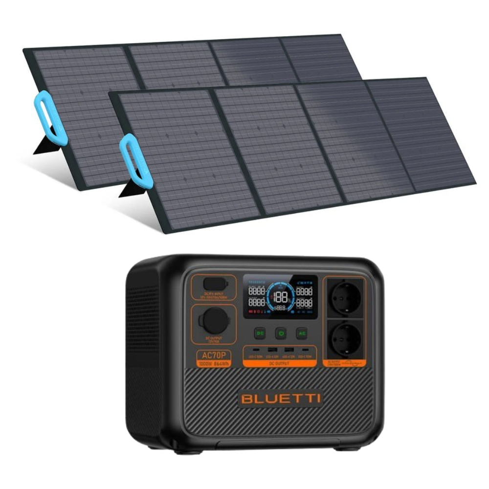 Kit Generator Solar Portabil Bluetti AC70P 1000W 864Wh LifePO4 cu 2 x panou 200W