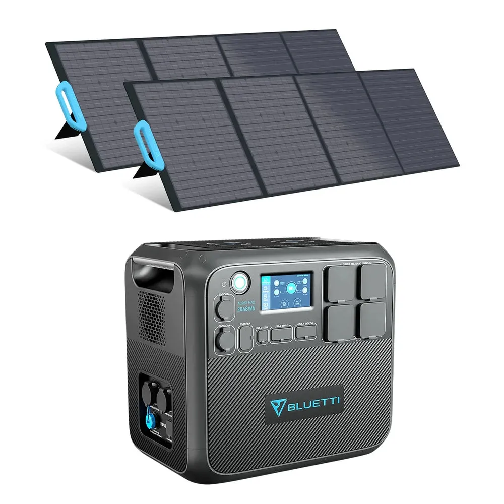 Kit Generator Solar Portabil Bluetti Poweroak 2200W 2048Wh Ac200Max + 2 X 200W