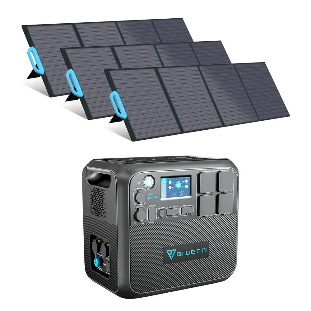 Kit Generator Solar Portabil Bluetti Poweroak 2200W 2048Wh Ac200Max + 3 X 200W