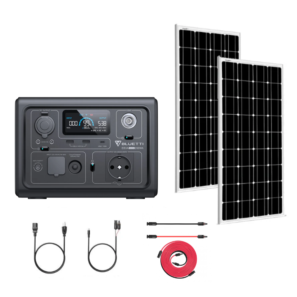 Kit generator solar portabil Bluetti Poweroak EB3A 600W 268Wh + panou rigid 2 x 115W