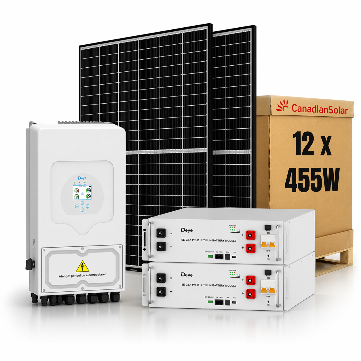 Sistem Fotovoltaic 6kW cu Invertor Hibrid Deye, 5.46kWp Panouri Canadian Solar si Stocare 10.24kWh