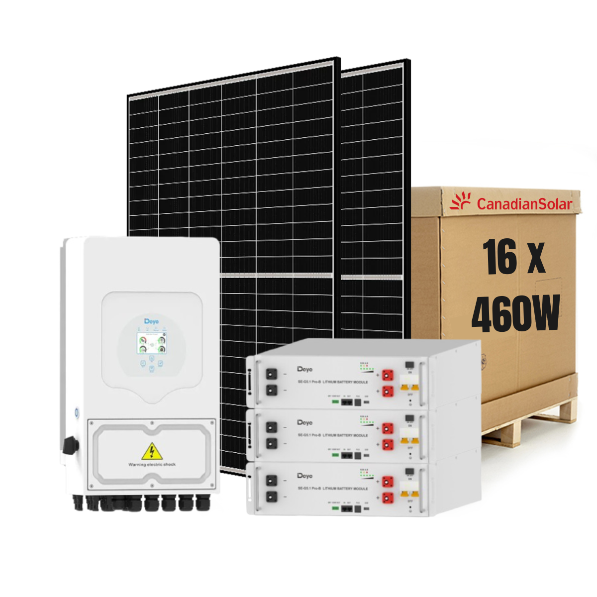 Sistem Fotovoltaic 8kW cu Invertor Hibrid Deye, 7.36kWp Panouri Canadian Solar si Baterie 15.36kWh