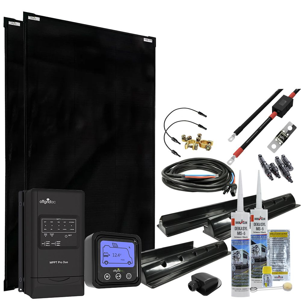Sistem fotovoltaic rulota off-grid 300W, MPPT 30A, panouri solare negre, MobileBlack l