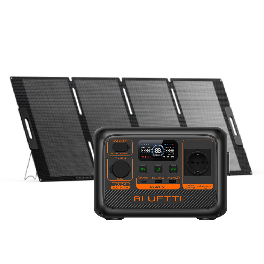 Kit Generator Solar Portabil 230.4Wh 300W, Bluetti AC2P + panou 200W