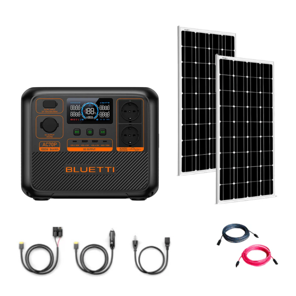 Kit generator solar portabil Bluetti AC70P 1000W 864Wh + panou rigid 2 x 115W