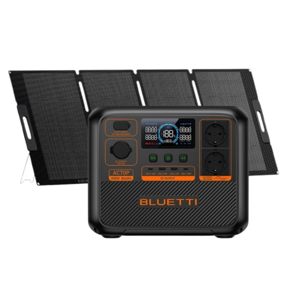 Kit Generator Solar Portabil Bluetti AC70P 1000W 864Wh LifePO4 + panou 200W