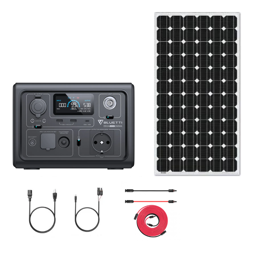 Kit generator solar portabil Bluetti Poweroak EB3A 600W 268Wh + panou rigid 115W