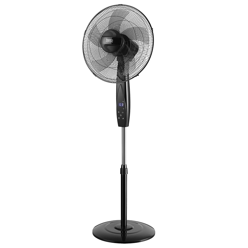 Ventilator cu picior si telecomanda, 3 viteze, 137cm 50W, negru, cu displat, Teesa