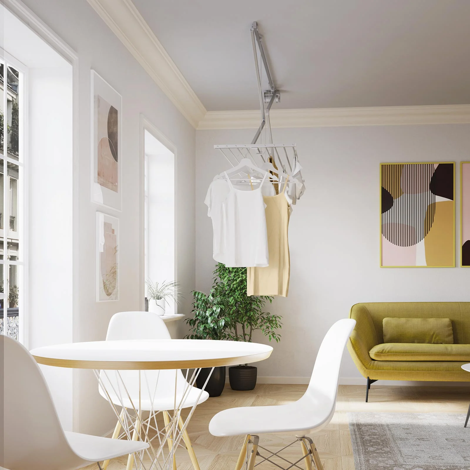 Uscator de rufe de tavan Foxydry Mini, 128x54x25 cm, Aluminiu/Otel, Alb [3]