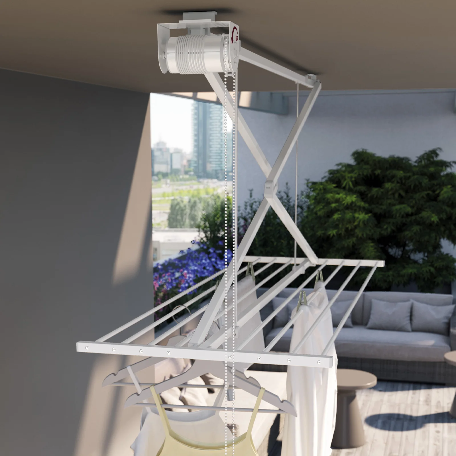 Uscator de rufe de tavan Foxydry Mini, 128x54x25 cm, Aluminiu/Otel, Alb [4]