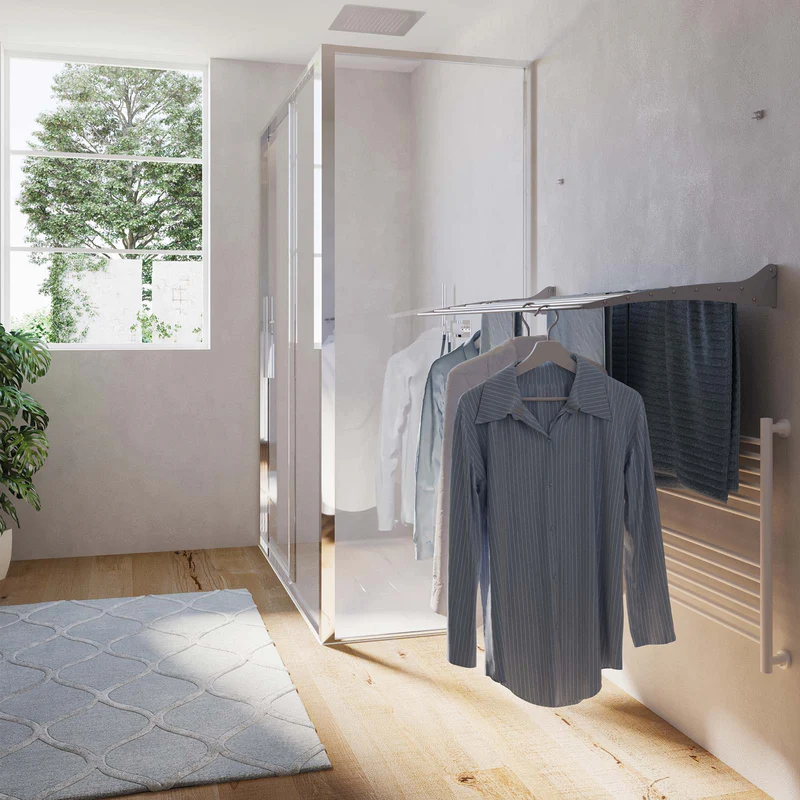 Uscator de rufe Foxydry Fold 120, Montabil pe perete, 120x10x50 cm, Aluminiu/Otel, Argintiu [8]