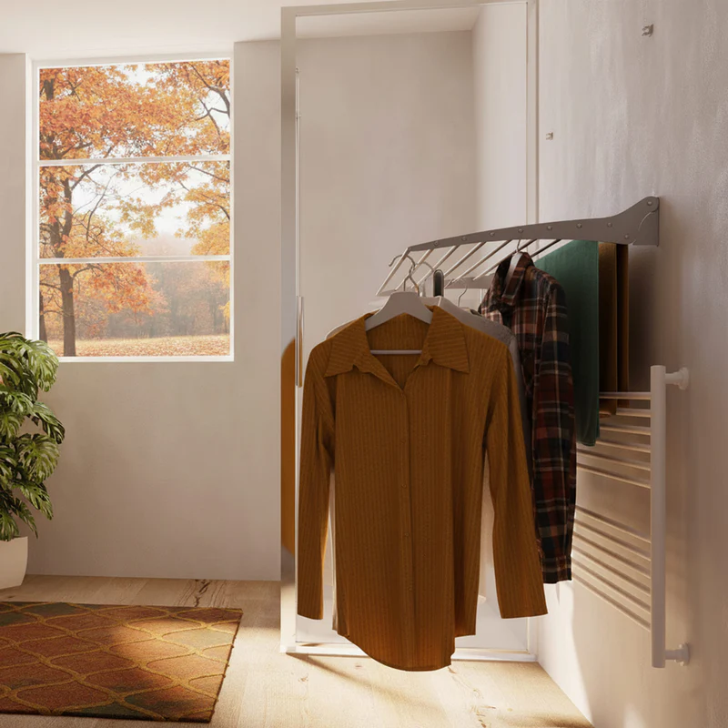 Uscator de rufe Foxydry Fold 120, Montabil pe perete, 120x10x50 cm, Aluminiu/Otel, Argintiu [11]