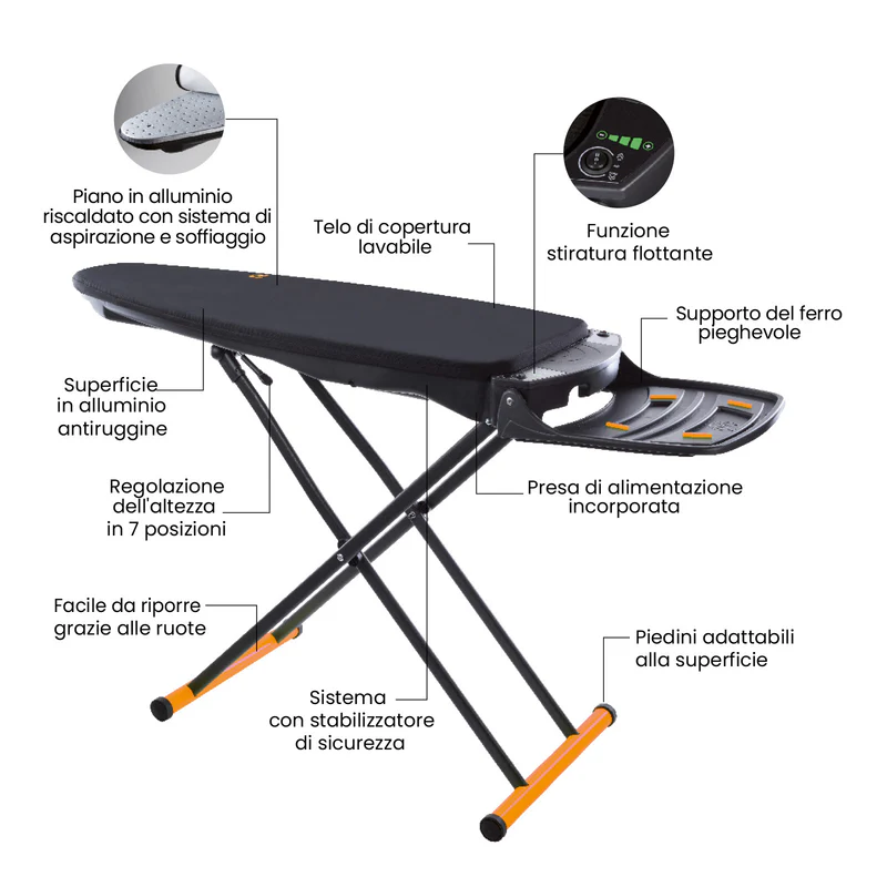 Masa de calcat activa Foxydry Vivo, cu functii de aspiratie, suflare si incalzire, reglaj pe inaltime, Gri/Argintiu [11]
