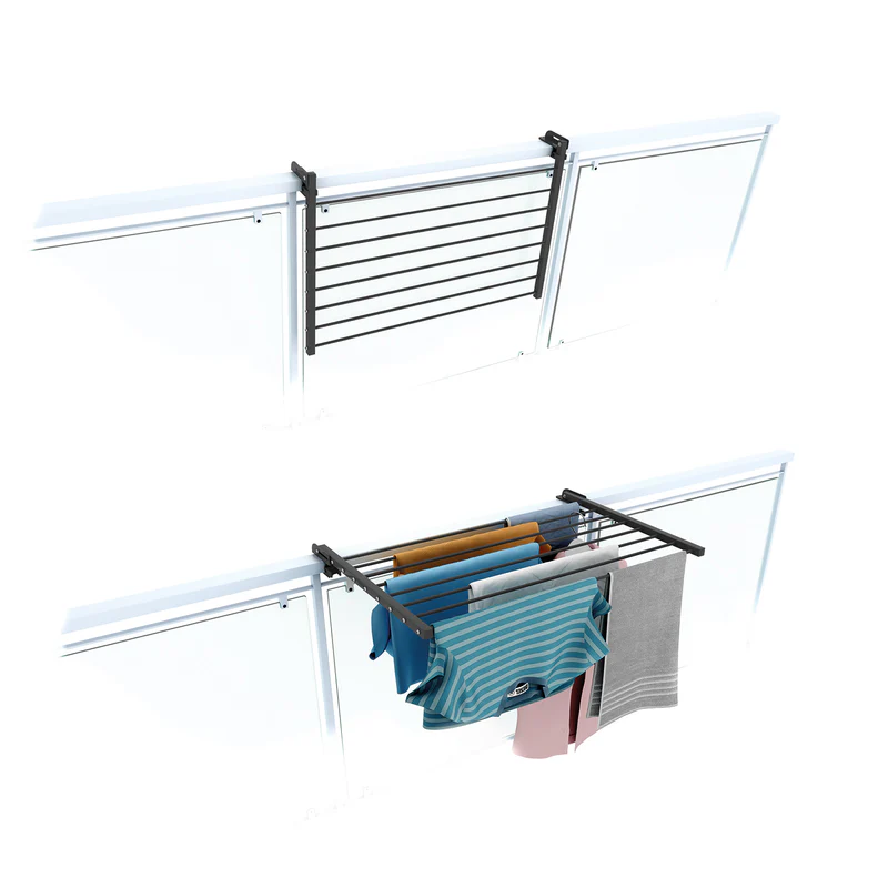 Uscatoare rufe - Suport de uscat rufe de mari dimensiuni Foxydry Duo, 202 cm, cadru antirugina pentru balcon, Gri Antracite