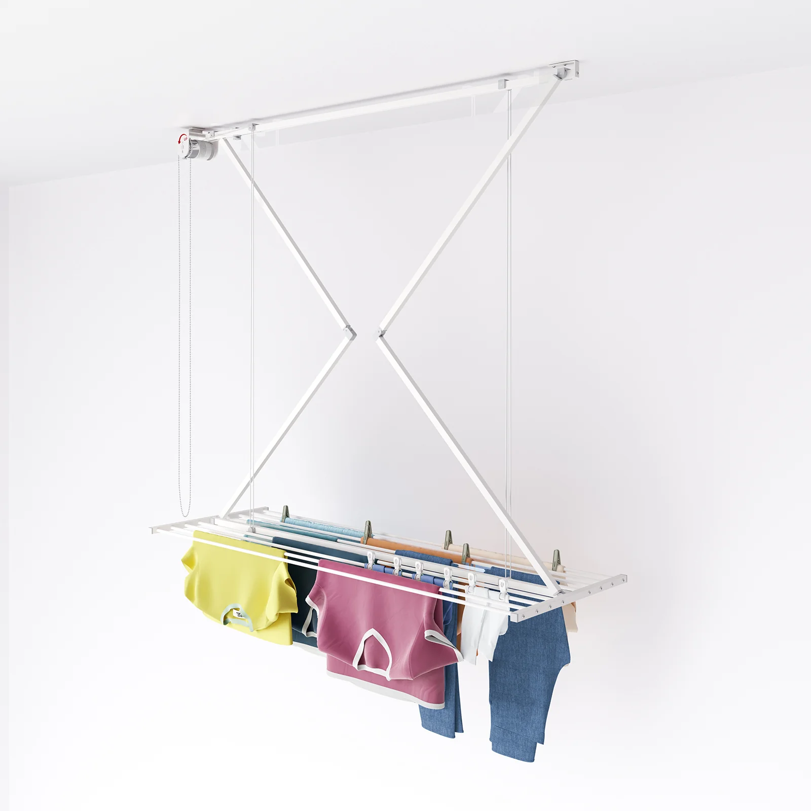 Uscatoare rufe - Uscator de rufe de tavan Foxydry Mini, 128x54x25 cm, Aluminiu/Otel, Alb