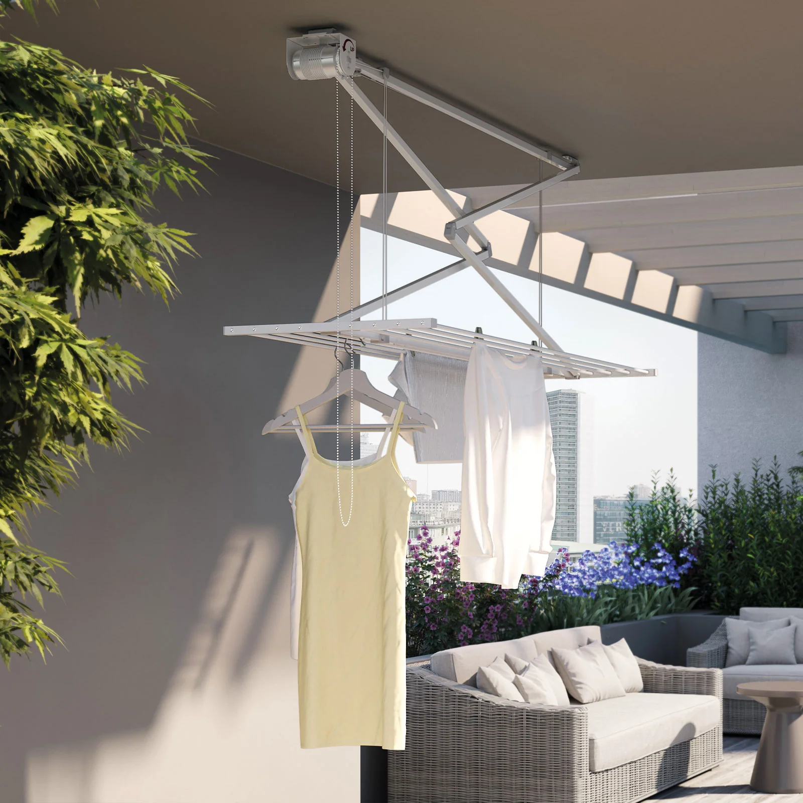 Uscator de rufe de tavan Foxydry Mini, 128x54x25 cm, Aluminiu/Otel, Alb [5]