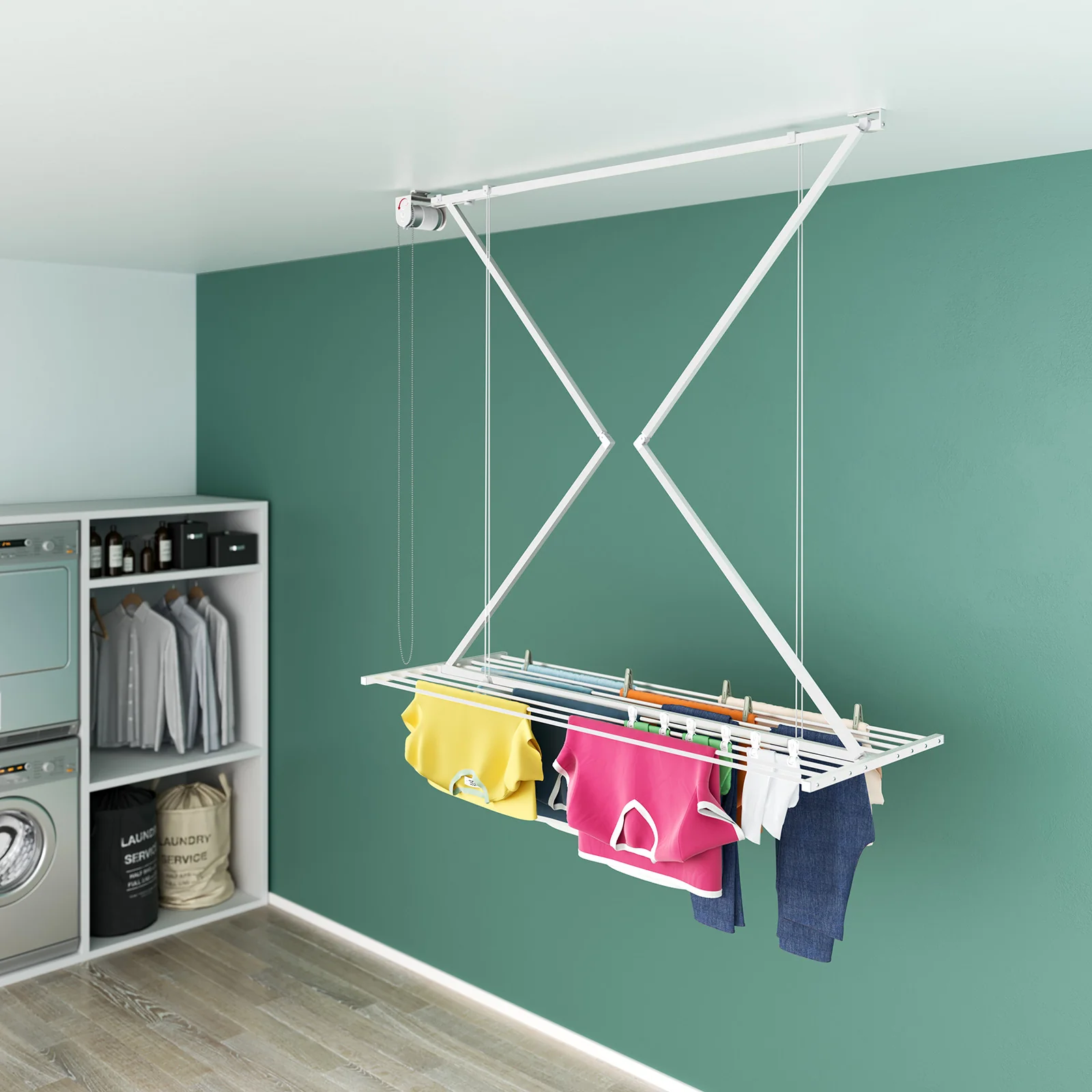 Uscator de rufe de tavan Foxydry Mini, 128x54x25 cm, Aluminiu/Otel, Alb [1]