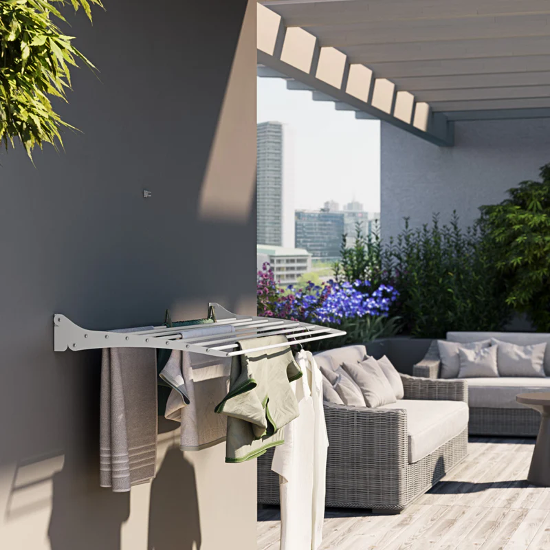 Uscator de rufe Foxydry Fold 120, Montabil pe perete, 120x10x50 cm, Aluminiu/Otel, Argintiu [1]
