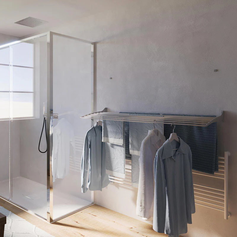 Uscator de rufe Foxydry Fold 120, Montabil pe perete, 120x10x50 cm, Aluminiu/Otel, Argintiu [8]